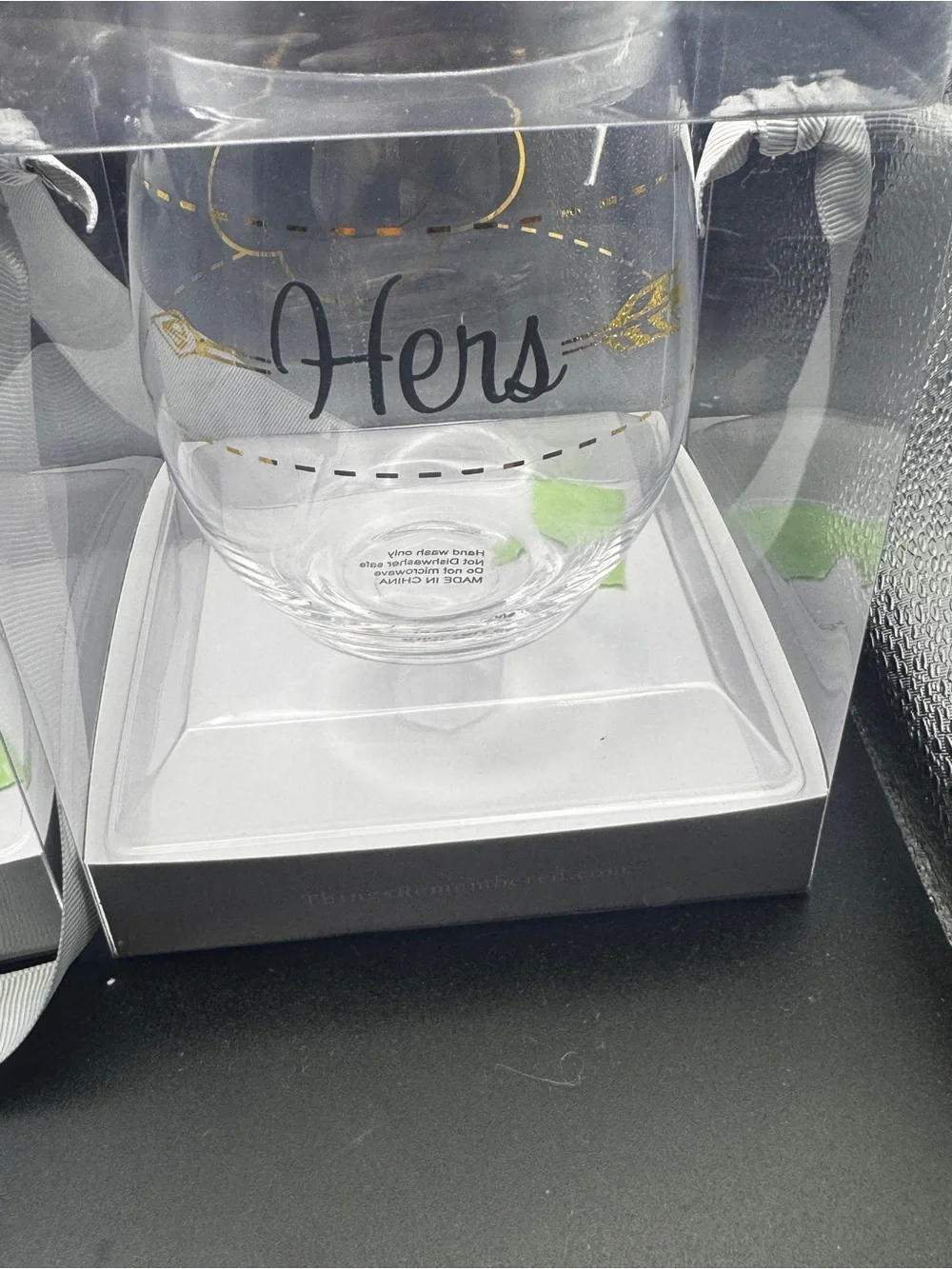 His & Hers Gold Arrow Stemless Wine Glasses Set